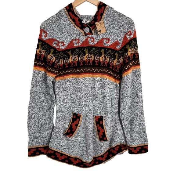 New ANDES Import PERUVIAN Alpaca  Grat Orange HOODIE SWEATER Made in Peru - Picture 1 of 9